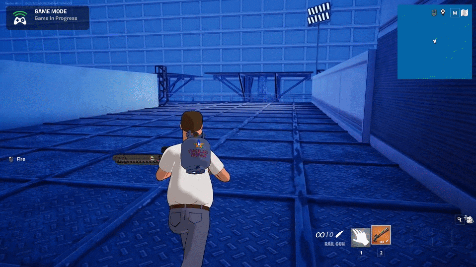 Gameplay footage of several shots, with a railjump interweaved