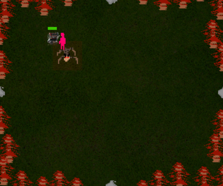 Player avatar at generator, about to be attacked by monster